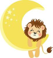 Cute lion hanging on yellow moon vector