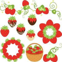 Set of fresh red strawberries vector