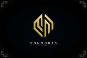 hexagon MN letter icon luxury monogram gold logo vector illustration template