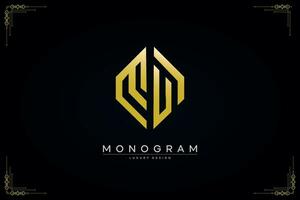 hexagon MU letter icon luxury monogram gold logo vector illustration template