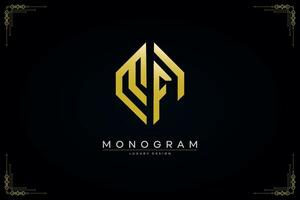 hexagon MF letter icon luxury monogram gold logo vector illustration template