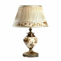 Vintage country style antique table lamp with a beautiful lampshade design isolated on white background, interior design and cottage home decor, post-processed, generative ai photo