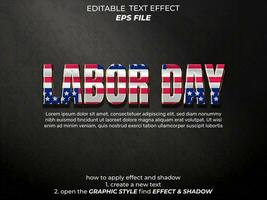 Labor day editable text effect with 3d style editable, typography. vector template