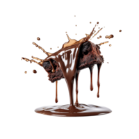 Chocolate flowing on brownie isolated on transparent background, created with generative AI png