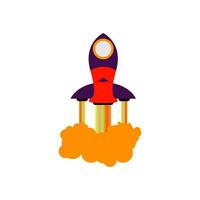 vector illustration of a rocket launching upwards with orange smoke, for icons, logos and stickers