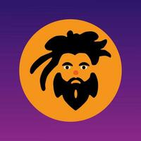 logo design of a man with a beard and dreadlocks on a purple background vector