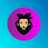logo of a man with a beard and mustache on a purple background vector