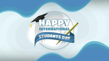 Happy International Students Day Celebration Greeting on Flat Abstract Wavy Background with Ribbon vector