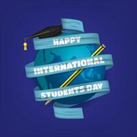contento internacional estudiantes día celebracion saludo con globo y cinta vector