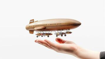 Displaying a 3D miniature Zeppelin. Generative AI photo