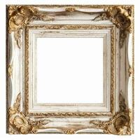 Empty vintage white wood square frame isolated on white background for wall art mockup, generative ai photo