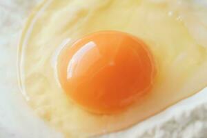 Raw egg and flour, preparing batter for baking photo