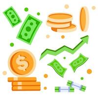 Huge packs of paper money. Bundle with cash bills. Keeping money in bank. Deposit, wealth, accumulation and inheritance. Flat vector cartoon money illustration. Objects isolated on a white background.