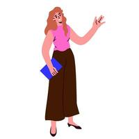 Cheerful and confident woman with folder. Flat vector illustration of character.