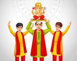 The concept of Indian people going for Ganpati visarjan on the Ganesh Chaturthi festival vector