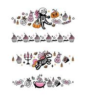 Cute frame with Halloween characters and other holiday attributes. Vector illustrations for frame, stickers and decorative tapes. Scrapbooking.