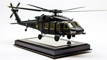 Displaying a 3D miniature Sikorsky UH60 Black Hawk. Generative AI photo