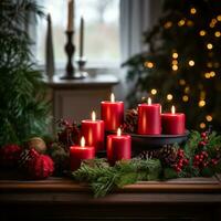 Festive christmas candle display photo