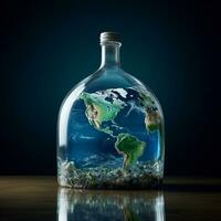 Blue plastic bottle and earth photo