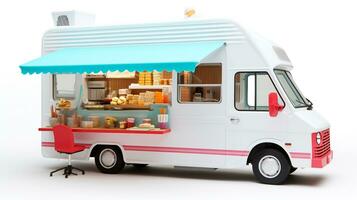 Displaying a 3D miniature Food Truck. Generative AI photo