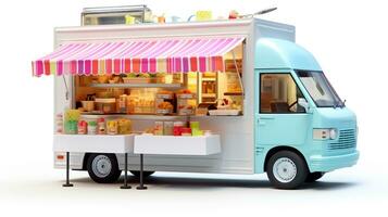 Displaying a 3D miniature Food Truck. Generative AI photo