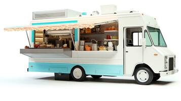 Displaying a 3D miniature Food Truck. Generative AI photo