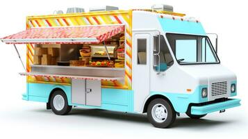 Displaying a 3D miniature Food Truck. Generative AI photo