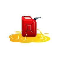 Leaking gasoline canister.Red jerrycan with fuel. vector