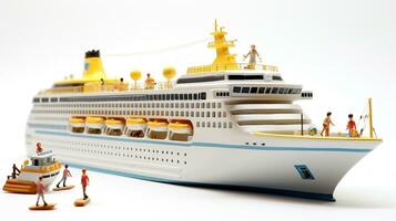 Displaying a 3D miniature Cruise Ship. Generative AI photo