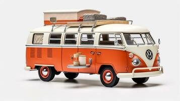 Displaying a 3D miniature Camper Van. Generative AI photo