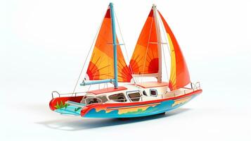 Displaying a 3D miniature Catamaran. Generative AI photo