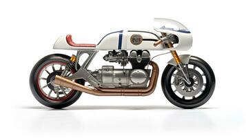 Displaying a 3D miniature Cafe Racer Motorcycle. Generative AI photo