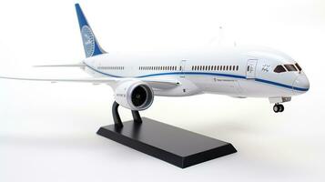 mostrando un 3d miniatura boeing 787 delineador de sueños. generativo ai foto