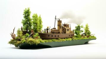 Displaying a 3D miniature Barge. Generative AI photo