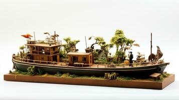 Displaying a 3D miniature Barge. Generative AI photo