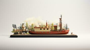 Displaying a 3D miniature Barge. Generative AI photo