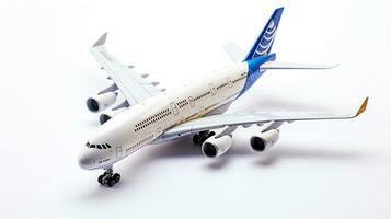 Displaying a 3D miniature Airbus A380. Generative AI photo