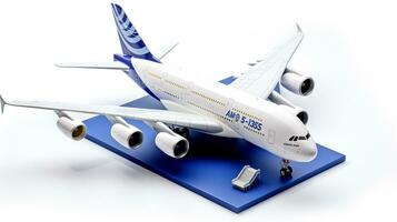 Displaying a 3D miniature Airbus A380. Generative AI photo