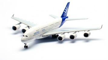 Displaying a 3D miniature Airbus A380. Generative AI photo