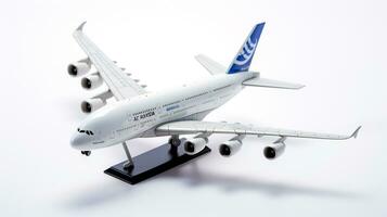 Displaying a 3D miniature Airbus A380. Generative AI photo