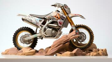 Displaying a 3D miniature Adventure Motorcycle. Generative AI photo