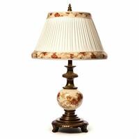 Vintage country style antique table lamp with a beautiful lampshade design isolated on white background, interior design and cottage home decor, post-processed, generative ai photo