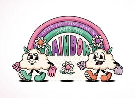 arco iris y un par de nubes divertido dibujos animados mascota. adecuado para logotipos, mascotas, camisetas, pegatinas y carteles vector