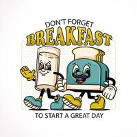 Toaster and a glass of mascot milk. Suitable for logos, mascots, t-shirts, stickers and posters vector