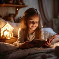 Young girl reading book photo