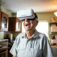 Elderly man using ar headset photo