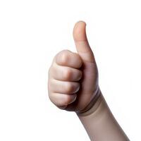 Baby hand thumbs up, Approval thumbs up like sign, caucasian child hand gesture, generative ai photo