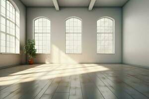 The play of light enhances an empty room's beauty in 3D rendering AI Generated photo