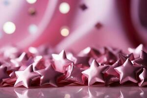 Abstract shiny background with pink color stars, trendy color, style of Barbie pink. AI generative photo