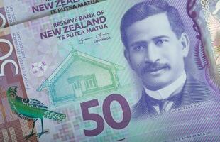 Closeup of New Zealand banknote 50 dollars. photo